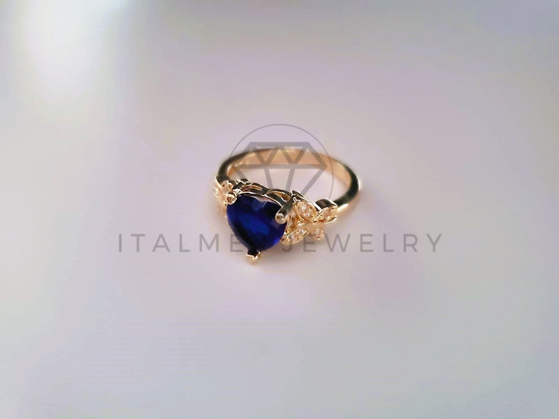 Anillo de Lujo - 103877 - Anillo Corazon y Banda Mariposas CZ Azul Oro Laminado 18K