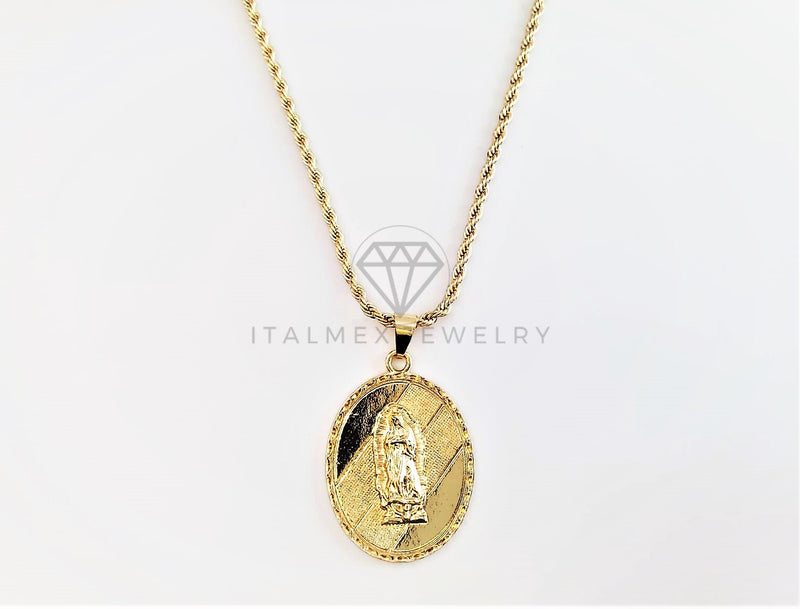 Collar Elegante - 103173 - Collar medalla Virgen Guadalupe Dorado Oro Laminado 18K