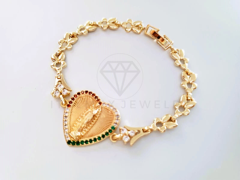 Pulsera Elegante - 103978 - Pulsera Virgen de Guadalupe CZ Tricolor Oro Laminado 18K