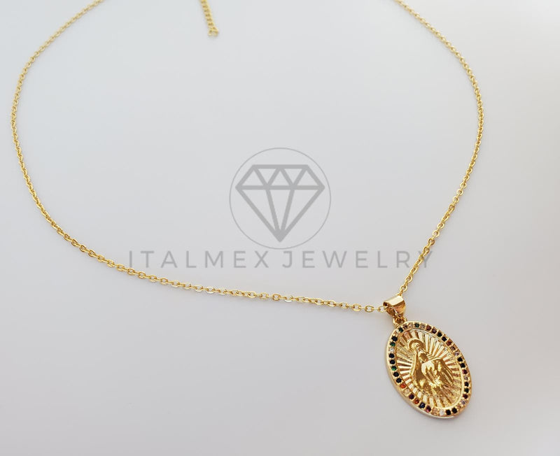 Collar Elegante - 101293 - Collar medalla Virgen Guadalupe CZ Colores Oro Laminado 18K