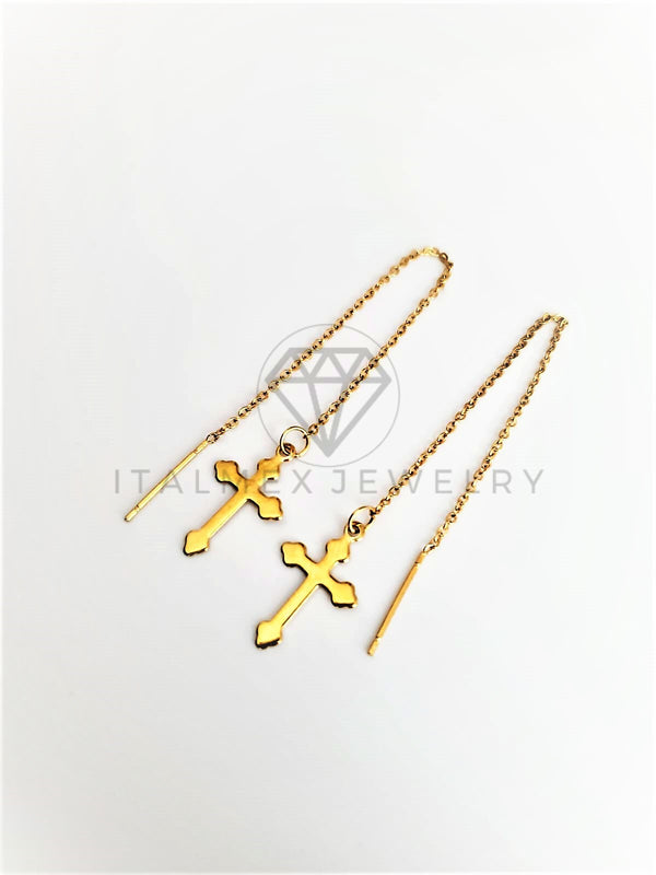 Arete de Lujo - 103162 - Arete Violador con Dije Cruz Oro Laminado 18K