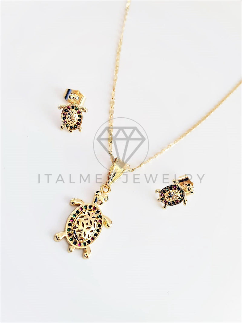 Juego de Lujo - 102917 - Diseño de Tortuga CZ Color Oro Laminado 18K