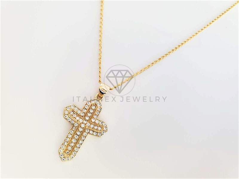 Dije Elegante - 103295 - Dije Cruz Micropave CZ Clara Tamaño Chico Oro Laminado 18K