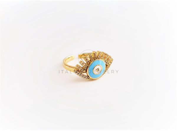 Anillo de Lujo - 103150 - Diseño Ojo Turco Azul con CZ Color Oro Laminado 18K