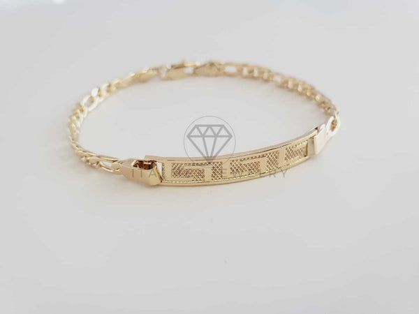 Esclava Elegante - 102378 - Diseño Placa con Grecas 4mm/8" Oro Laminado 18K