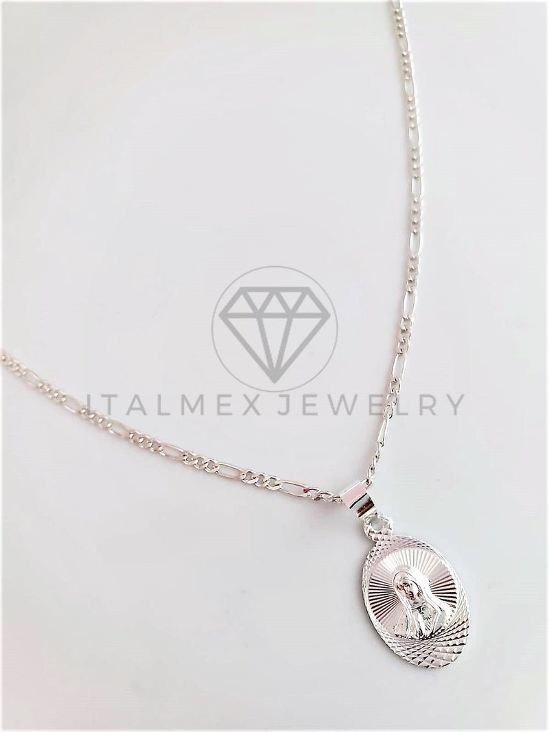 Dije Religioso - 102971 - Medalla Diamantada Oval Virgen Maria Plata Fina .925