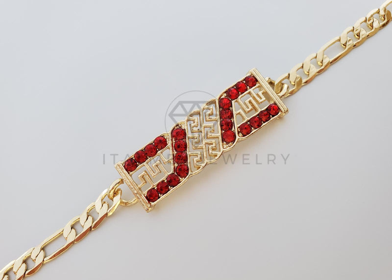 Esclava de Lujo - 101349 - Diseño Grecas CZ Roja Oro Laminado 18K