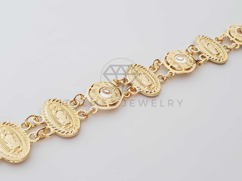 Pulsera de Lujo - 100212 - Diseño de Moneda de la Virgen de Guadalupe Con CZ Clara Oro Laminado 18K