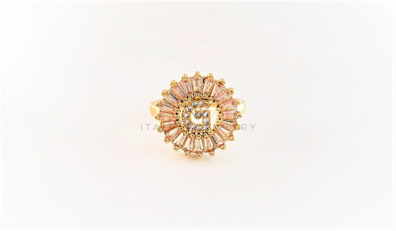 Anillo de Lujo - 102601 - Diseño Inicial "G" con CZ Clara Oro Laminado 18K