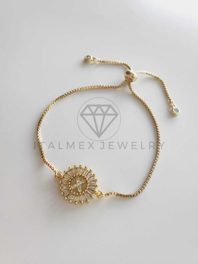 Pulsera Ajustable - 102558 - Diseño de Inicial "X" CZ Clara Oro Laminado 18K