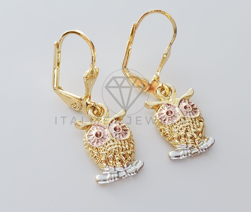 Arete Elegante - 100749 - Diseño de Búho 3 Tonos Oro Laminado 18K