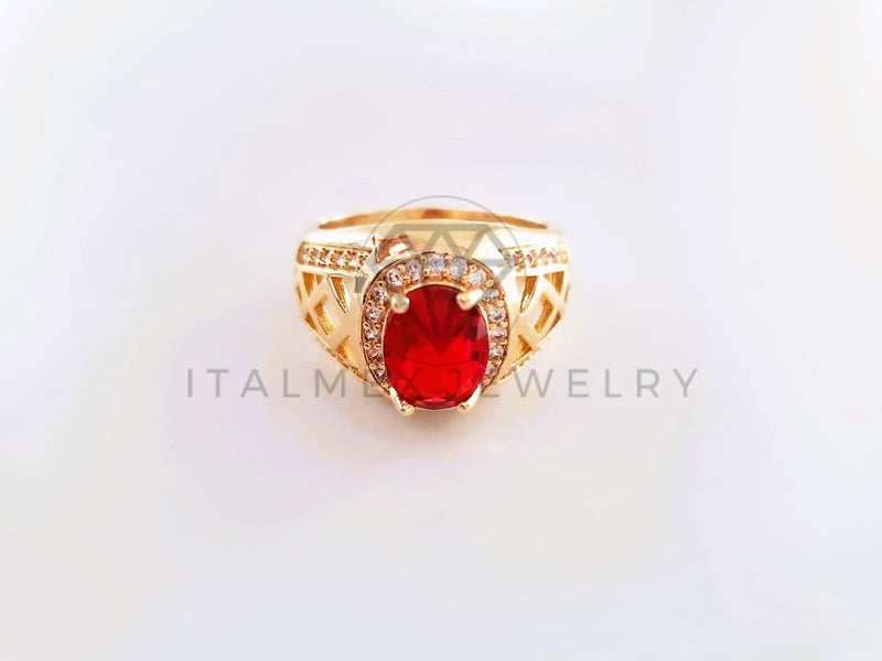 Anillo Caballero de Lujo - 103916 - Diseño Oval CZ Roja Oro Laminado 18K