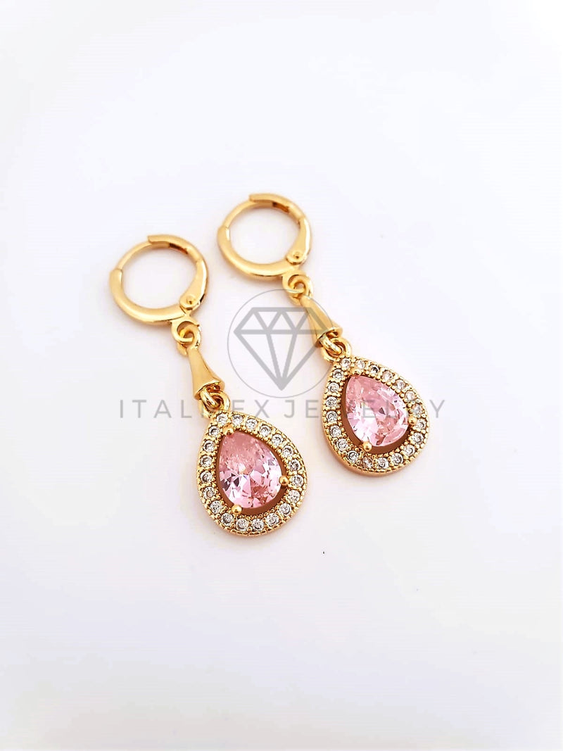 Arete de Lujo - 103550 - Diseño Gota Pavé CZ Rosa Oro Laminado 18K