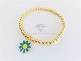 Pulsera de Lujo - 103118 - Diseño Bolitas con Girasol Azul Oro Laminado 18K
