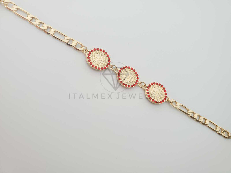 Pulsera Elegante - 100184 - Diseño de San Benito con CZ Roja Oro Laminado 18K