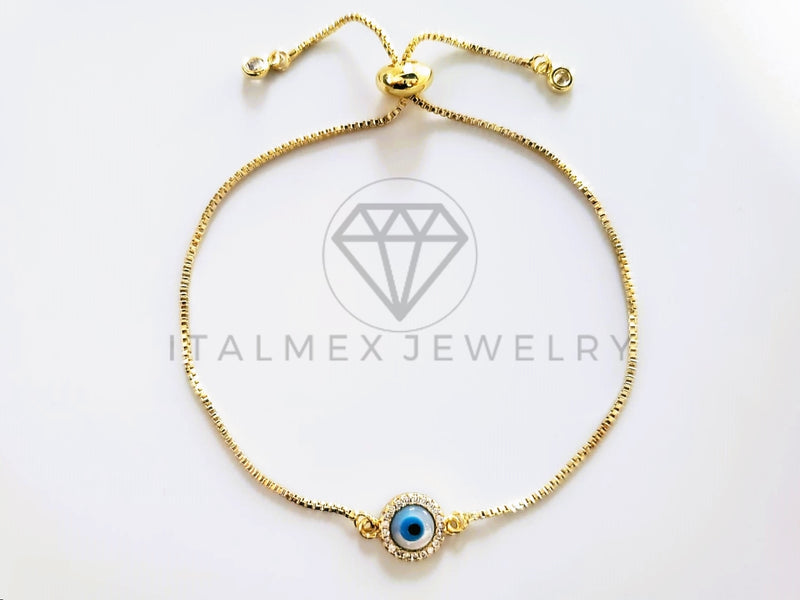 Pulsera de Lujo - 103729 - Diseño Ajustable Ojo Turco Perla Madre CZ Clara Oro Laminado 18K
