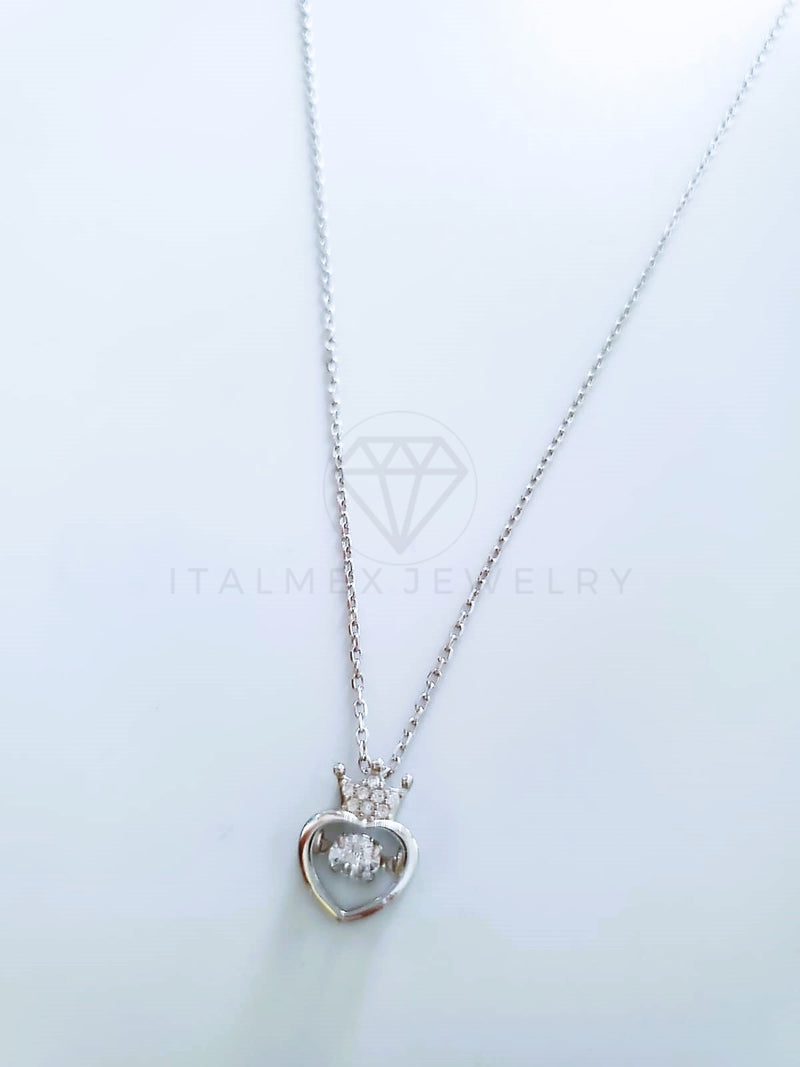 Collar de Lujo - 104126 - Estilo Corazón Corona CZ Clara Plata Fina .925