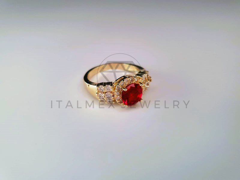 Anillo de Lujo - 103897 - Anillo Triple Banda Circonia Roja Pavé Oro Laminado 18K