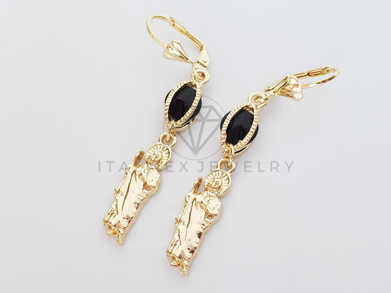 Arete Elegante - 100754 - Diseño de San Judas con CZ Negra Oro Laminado 18K