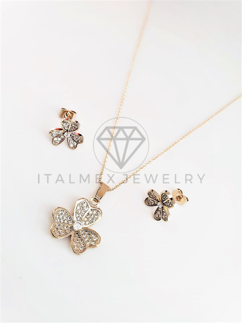 Juego de Lujo - 103034 - Diseño de Flor CZ Clara Oro Laminado 18K