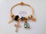 Pulsera Elegante - 104301 - Pulsera Estilo PDR Cruz CZ Clara y Negra Oro Laminado 18K