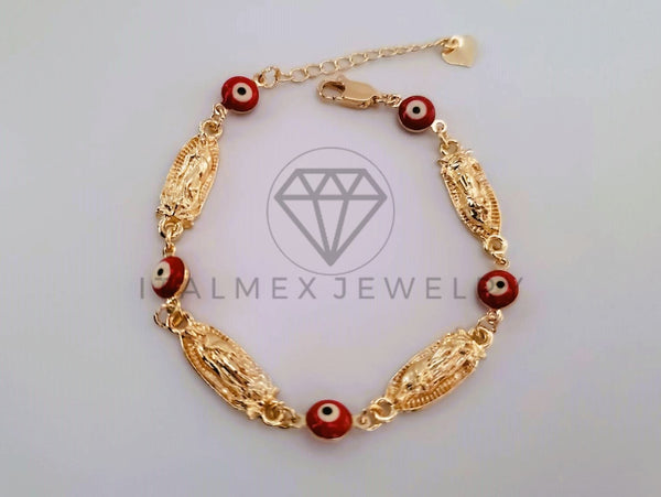 Pulsera Elegante - 104490 - Pulsera Virgen Guadalupe y Ojo Turco Rojo Oro Laminado 18K