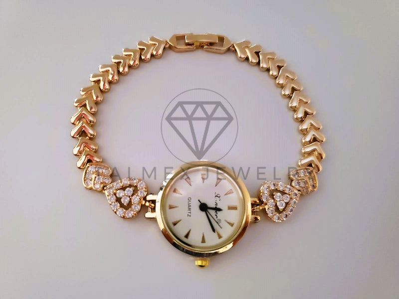 Reloj de Lujo - 104522 - Diseño de Corazones con Circonia Colores Oro Laminado 18K