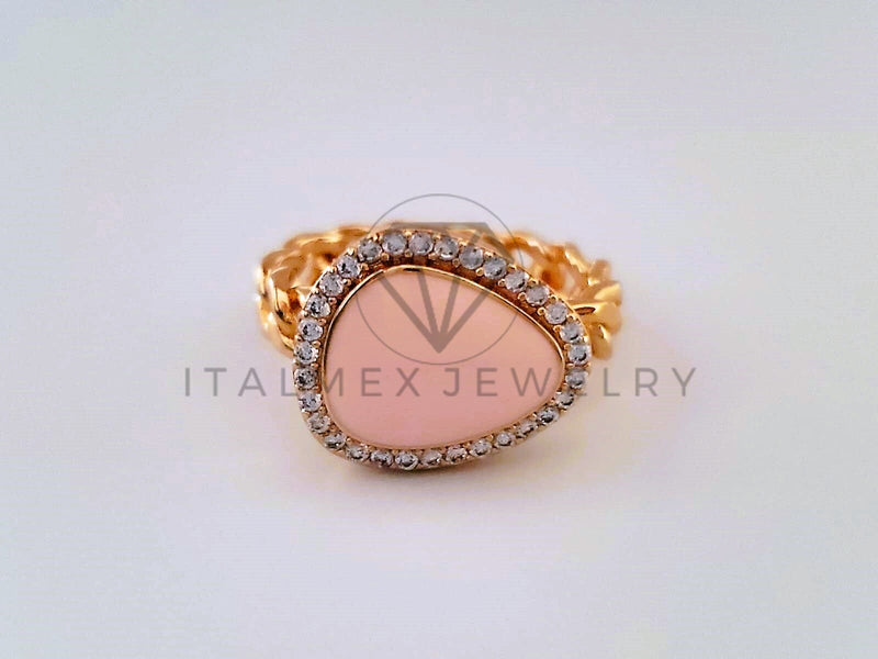 Anillo Dama de Lujo - 104551 - Diseño Resina Rosa y CZ Clara Oro Laminado 18K