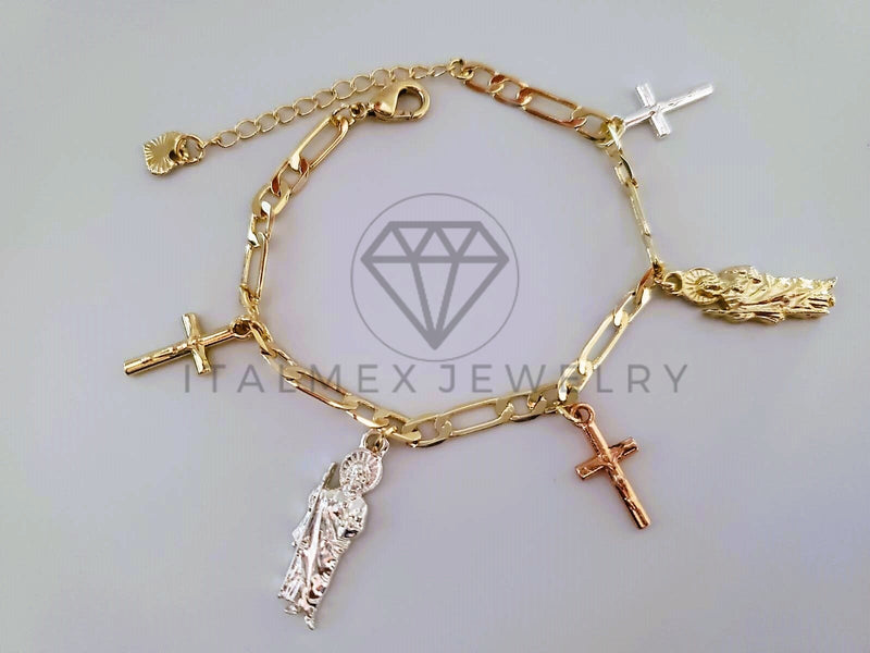 Pulsera Elegante - 104585 - Diseño San Judas y Cruz Oro Laminado 18K