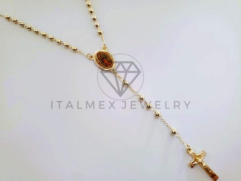 Rosario de Lujo - 104581 - Estilo Clásico Liso con Medalla Virgen Oro Laminado 18K