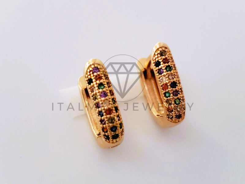 Arete de Lujo - 104637 - Huggie Ovalado CZ Colores Oro Laminado 18K