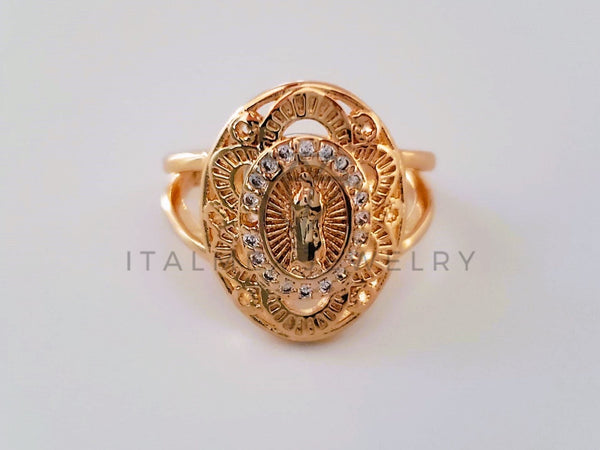 Anillo Dama de Lujo - 104550 - Diseño Virgen de Guadalupe CZ Clara Oro Laminado 18K