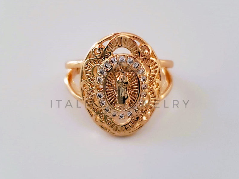 Anillo Dama de Lujo - 104550 - Diseño Virgen de Guadalupe CZ Clara Oro Laminado 18K