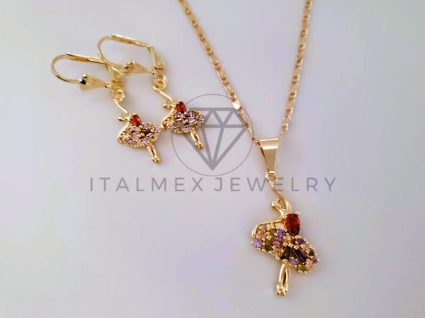 Juego de Lujo - 104509 - Diseño de Bailarina CZ Colores Oro Laminado 18K