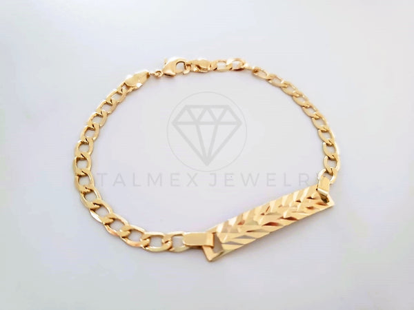 Pulsera Elegante - 103992 - Esclava Cubana Placa Rayada Oro Laminado 18K