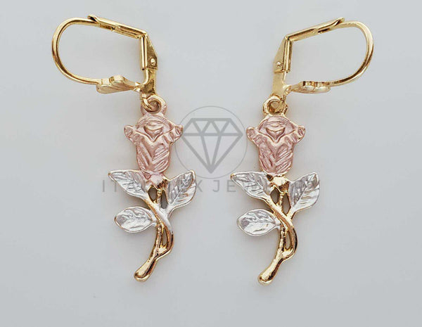 Arete de Lujo - 101339 - Diseño de Rosas 3 Oros Oro Laminado 18K