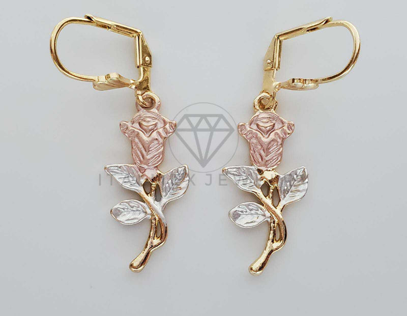 Arete de Lujo - 101339 - Diseño de Rosas 3 Oros Oro Laminado 18K