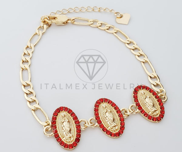 Pulsera Elegante - 100181 - Diseño de Virgen de Guadalupe Con CZ Roja Oro Laminado 18K