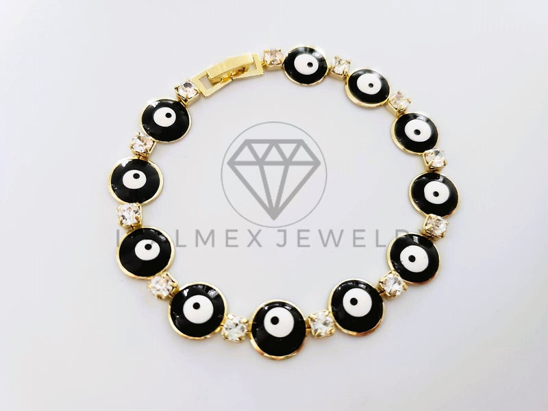 Pulsera Elegante - 104220 - Pulsera Ojo Turco Redondo Negro Oro Laminado 18K