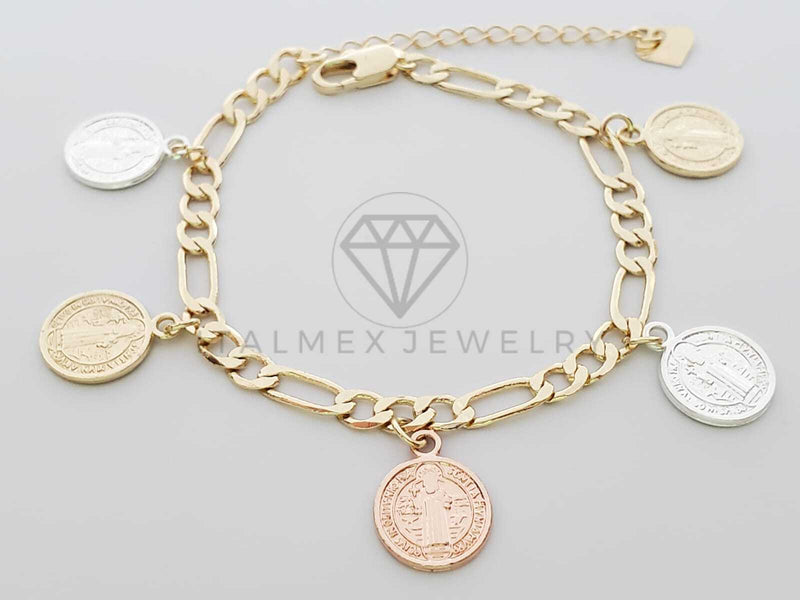 Pulsera Elegante - 100163 - Diseño de Moneda San Benito 3 Oros Oro Laminado 18K