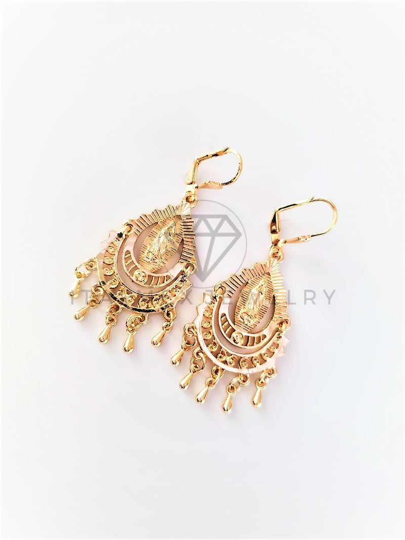 Arete de Lujo - 103098 - Arete Filigrana Virgen de Guadalupe Oro Laminado 18K
