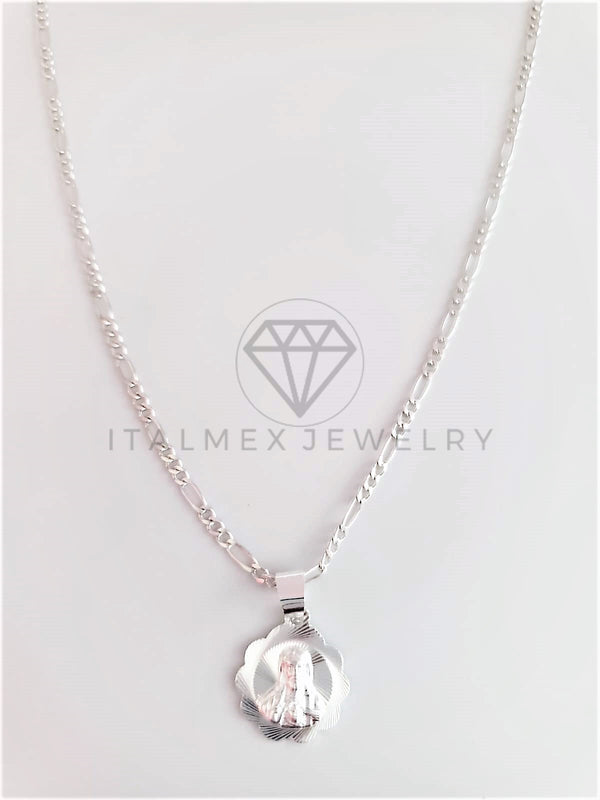 Dije Religioso - 102977 - Medalla Diamantada Flor Sagrado Corazón Plata Fina .925