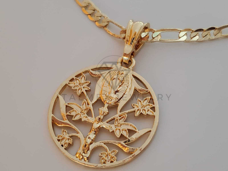 Dije Elegante - 101884 - Árbol de la Vida con Cristo y Virgen Tamaño Mediano Oro Laminado 18K