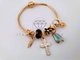 Pulsera Elegante - 104301 - Pulsera Estilo PDR Cruz CZ Clara y Negra Oro Laminado 18K