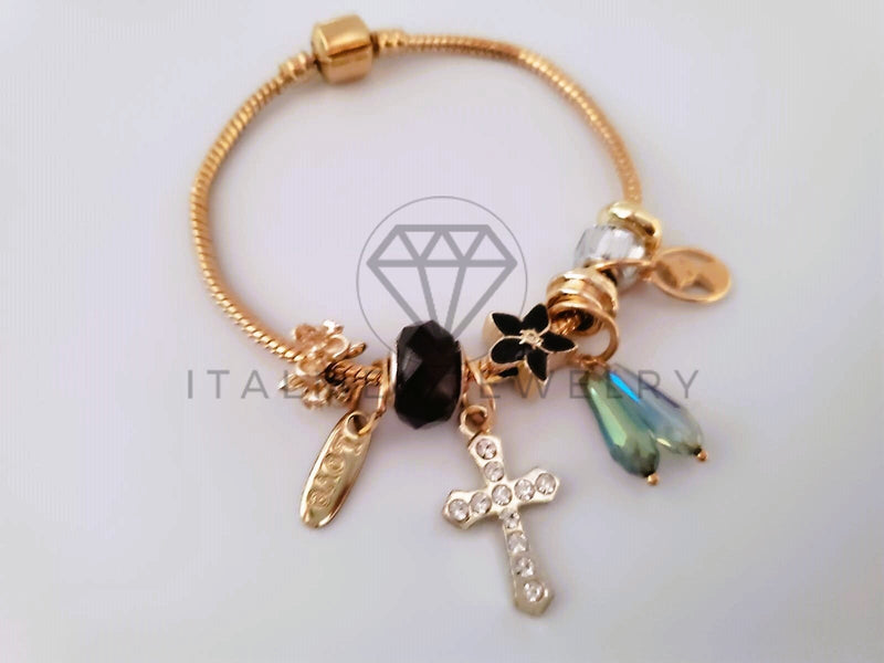 Pulsera Elegante - 104301 - Pulsera Estilo PDR Cruz CZ Clara y Negra Oro Laminado 18K