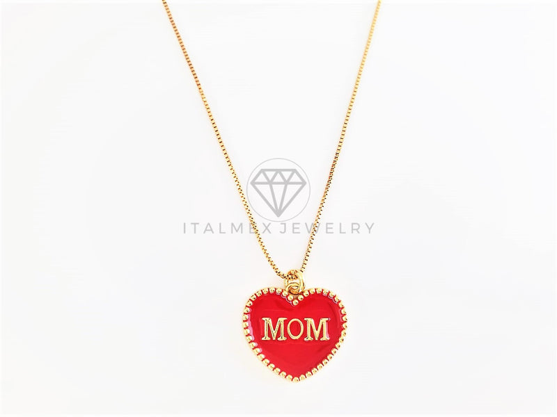 Collar Elegante - 103145 - Collar Corazón Mom | Mamá Rojo Oro Laminado 18K