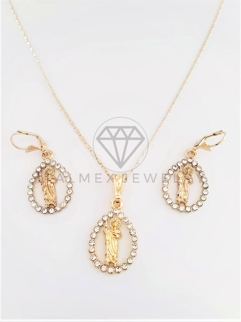 Juego de Lujo - 102935 - Diseño de San Judas CZ Clara Oro Laminado 18K