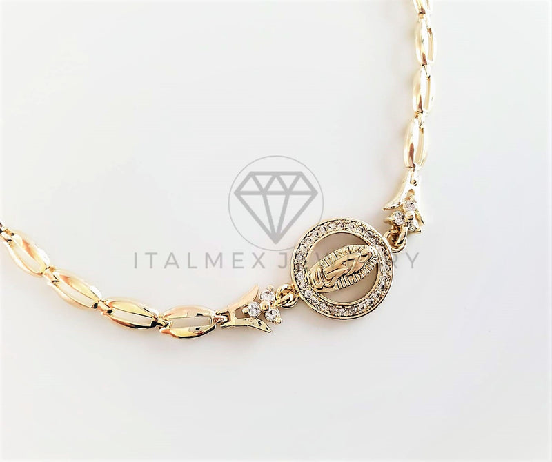 Pulsera de Lujo - 102678 - Diseño Virgen de Guadalupe con CZ Clara Oro Laminado 18K