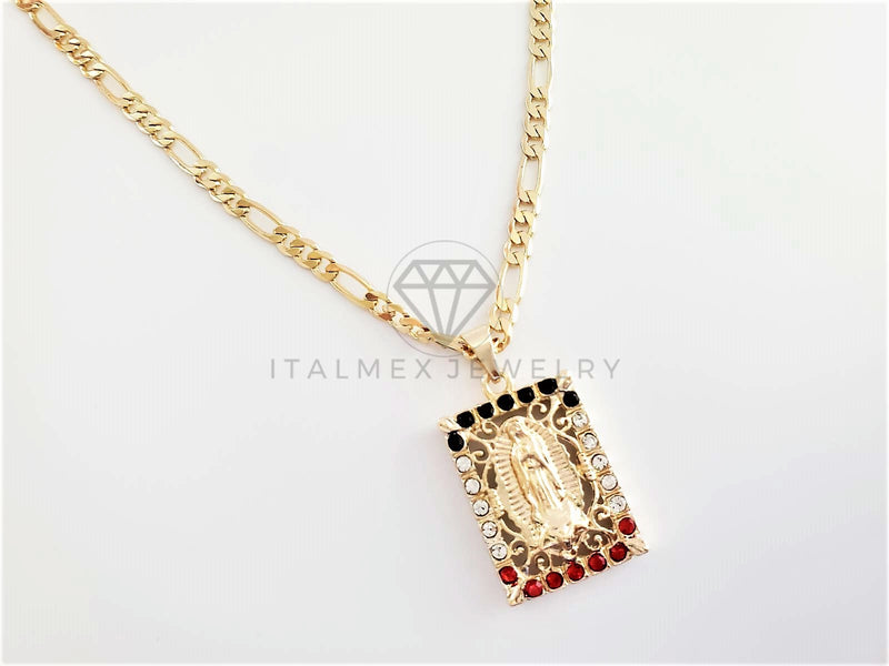 Dije Elegante - 103293 - Dije Medalla Virgen CZ Tricolor Tamaño Chico Oro Laminado 18K