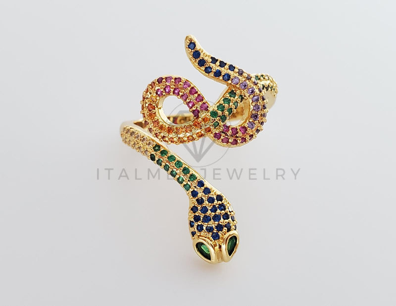 Anillo de Lujo - 101290 - Diseño Serpiente con CZ Colores Oro Laminado 18K
